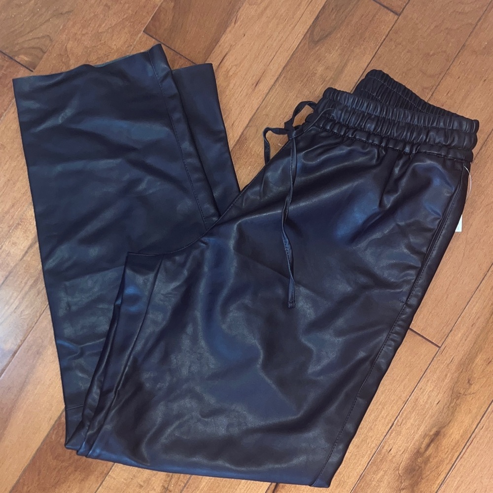 Old Navy Dark Brown/red Faux Leather high rise Billie straight Pants